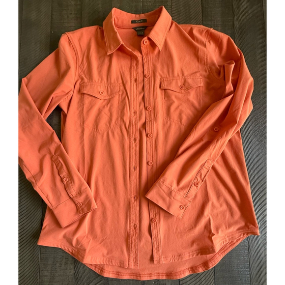 Eddie Bauer Soft Stretch Button Down Shirt SM Melon Long Sleeve - Picture 3 of 7